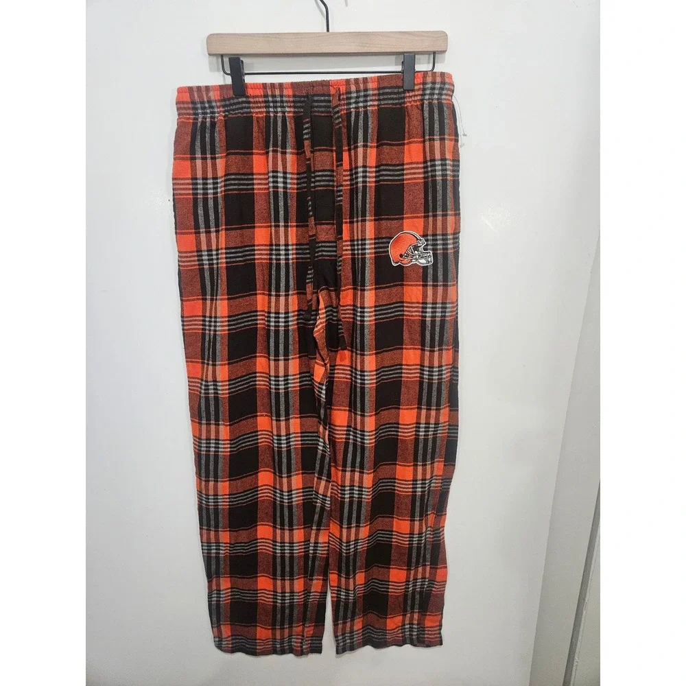 NFL Team Apparel Cleveland Browns Plaid Pajama Pants Mens Large Orange Brown NFL